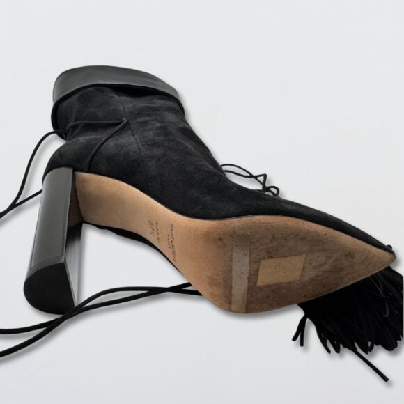 Saint Laurent YSL Meurice 105 Thigh High Boots Tassel Suede Leather Black W 37.5 - Picture 5 of 16